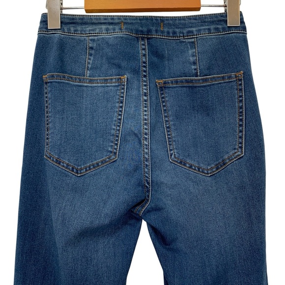 Free People Super Flare Jeans Womens Size 25 Blue Medium Wash Raw Hem Boho - Picture 4 of 7